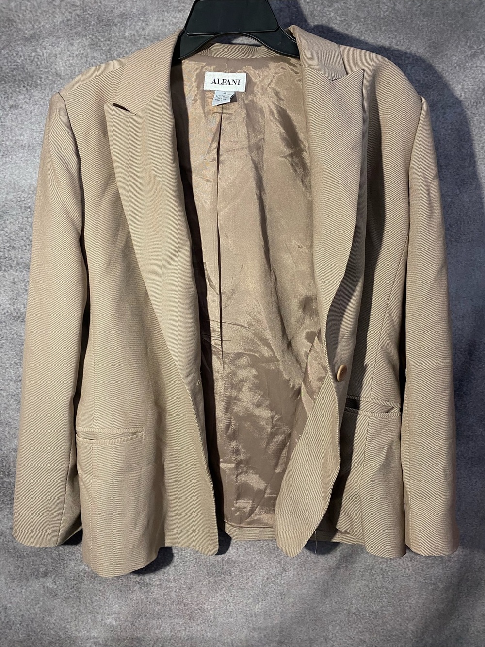 Alfani Womens Beige Tan Blazer Jacket Sz 16 Poly Rayon Single Button Career VTG - Picture 2 of 12